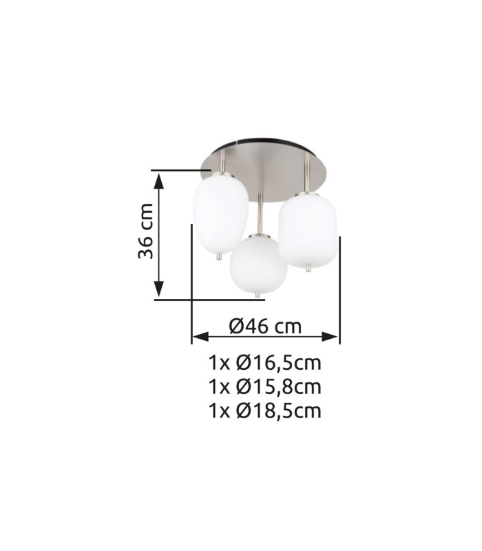 Blacky I Globe Ceiling Light Nickel Matt Opal Glass Shade 3x E14-4