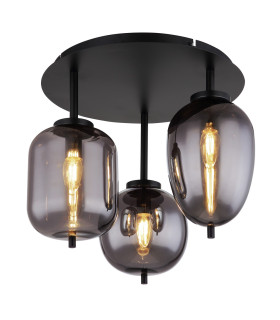 Blacky Globe Ceiling Light Matt Black Smoke Glass Shade 3x E14-1