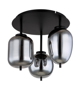 Blacky Globe Ceiling Light Matt Black Smoke Glass Shade 3x E14-2