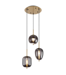 Blacky I Cluster Pendant Ceiling Light Brass-Coloured Glass Shade 3x E14-1