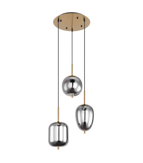 Blacky I Cluster Pendant Ceiling Light Brass-Coloured Glass Shade 3x E14-2