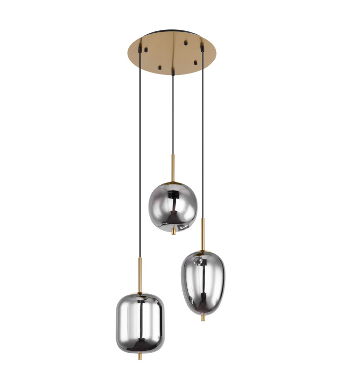 Blacky I Cluster Pendant Ceiling Light Brass-Coloured Glass Shade 3x E14-2