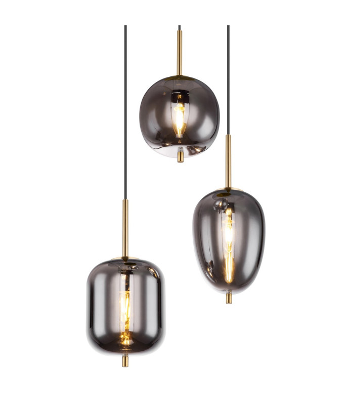 Blacky I Cluster Pendant Ceiling Light Brass-Coloured Glass Shade 3x E14-3