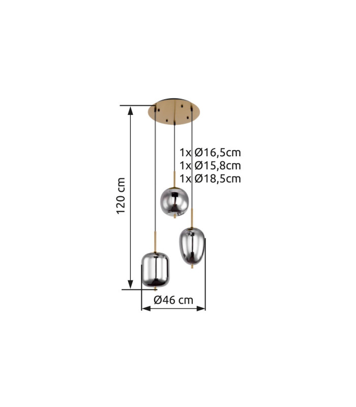 Blacky I Cluster Pendant Ceiling Light Brass-Coloured Glass Shade 3x E14-4