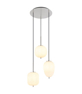 Blacky I Cluster Pendant Ceiling Light Nickel Matt Opal Glass Shade 3x E14-1