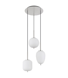 Blacky I Cluster Pendant Ceiling Light Nickel Matt Opal Glass Shade 3x E14-2