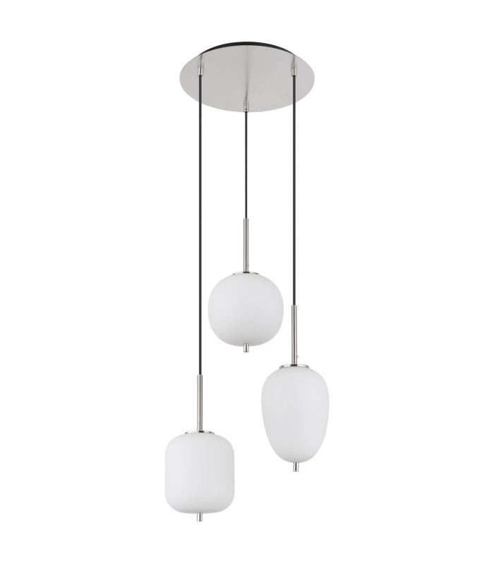 Blacky I Cluster Pendant Ceiling Light Nickel Matt Opal Glass Shade 3x E14-2