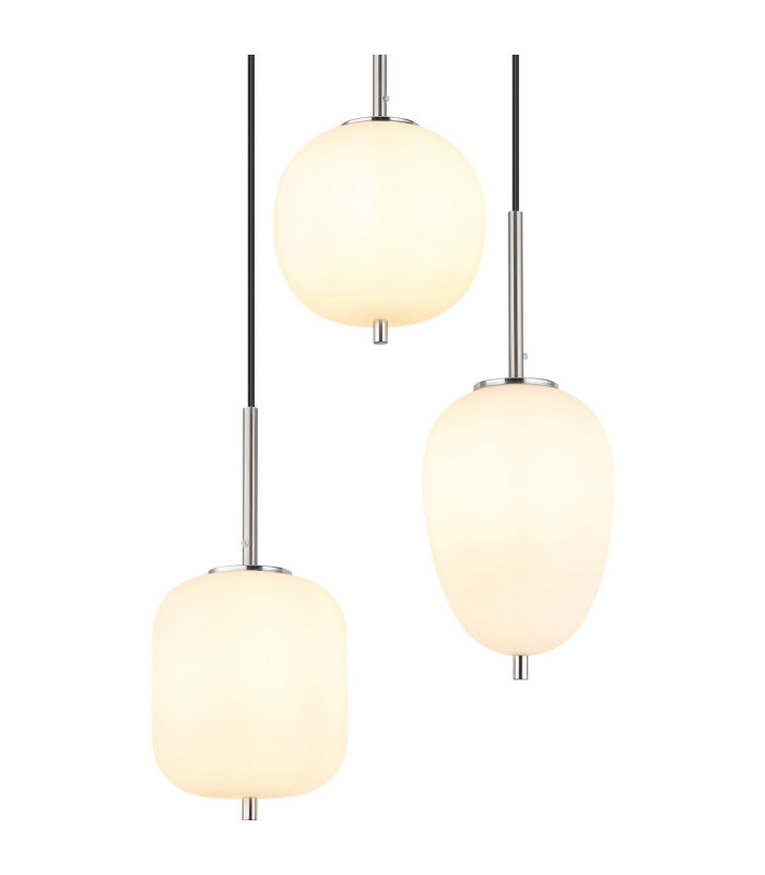Blacky I Cluster Pendant Ceiling Light Nickel Matt Opal Glass Shade 3x E14-3