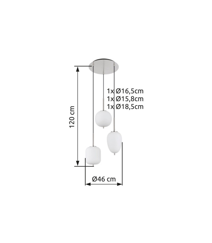 Blacky I Cluster Pendant Ceiling Light Nickel Matt Opal Glass Shade 3x E14-6