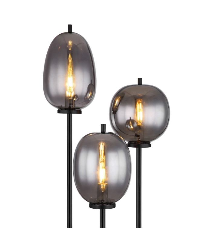 Blacky Multi Arm Floor Lamp Matt Black Smoke Glass Shade 3x E14-3