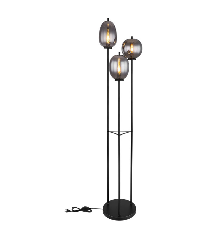 Blacky Multi Arm Floor Lamp Matt Black Smoke Glass Shade 3x E14-4