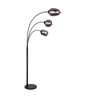 Blacky Arc Multi Arm Floor Lamp Matt Black Smoke Glass Shade 3x E14-1
