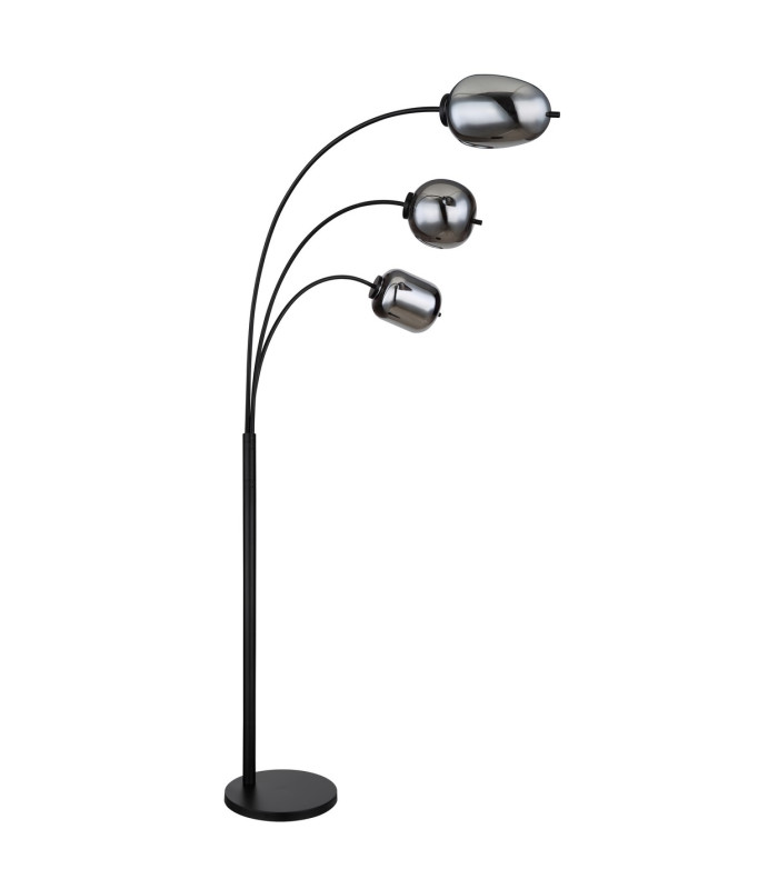 Blacky Arc Multi Arm Floor Lamp Matt Black Smoke Glass Shade 3x E14-2