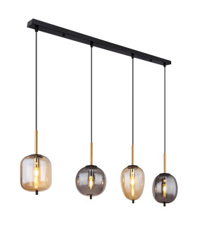 Blacky Bar Pendant Ceiling Light Matt Black Smoke Glass Shade 4x E14-1