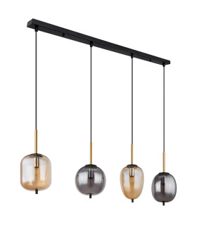 Blacky Bar Pendant Ceiling Light Matt Black Smoke Glass Shade 4x E14-2
