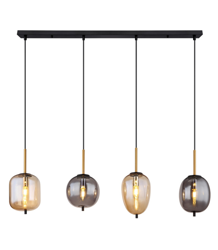 Blacky Bar Pendant Ceiling Light Matt Black Smoke Glass Shade 4x E14-3