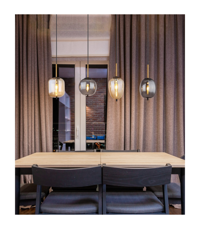 Blacky Bar Pendant Ceiling Light Matt Black Smoke Glass Shade 4x E14-5