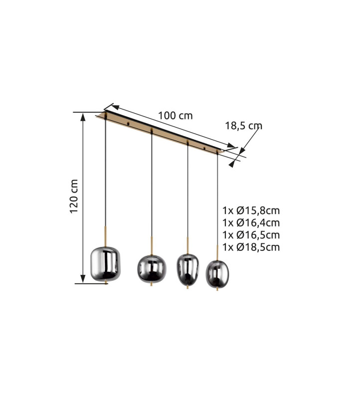 Blacky I Bar Pendant Ceiling Light Brass-Coloured Glass Shade 4x E14-5