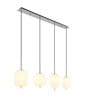 Blacky I Bar Pendant Ceiling Light Nickel Matt Opal Glass Shade 4x E14-1