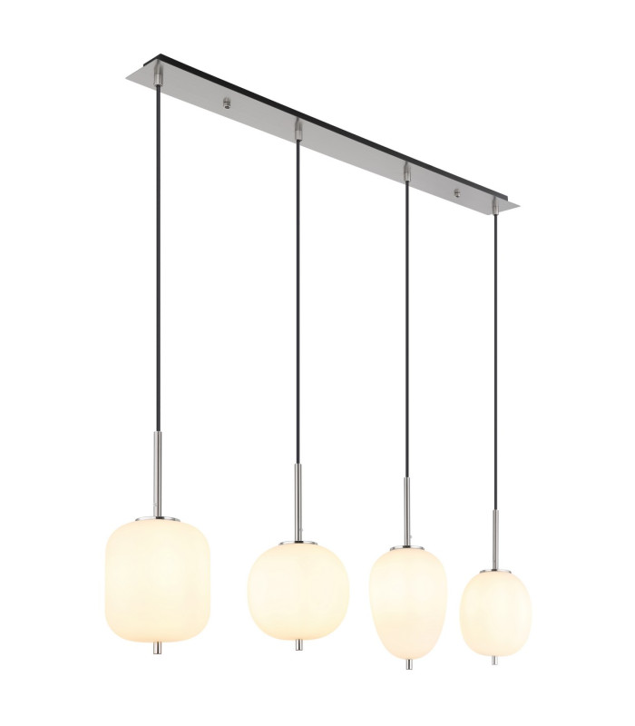 Blacky I Bar Pendant Ceiling Light Nickel Matt Opal Glass Shade 4x E14-1