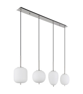 Blacky I Bar Pendant Ceiling Light Nickel Matt Opal Glass Shade 4x E14-2