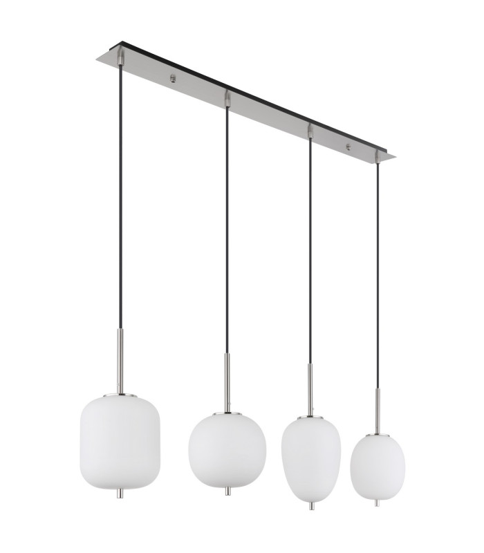 Blacky I Bar Pendant Ceiling Light Nickel Matt Opal Glass Shade 4x E14-2