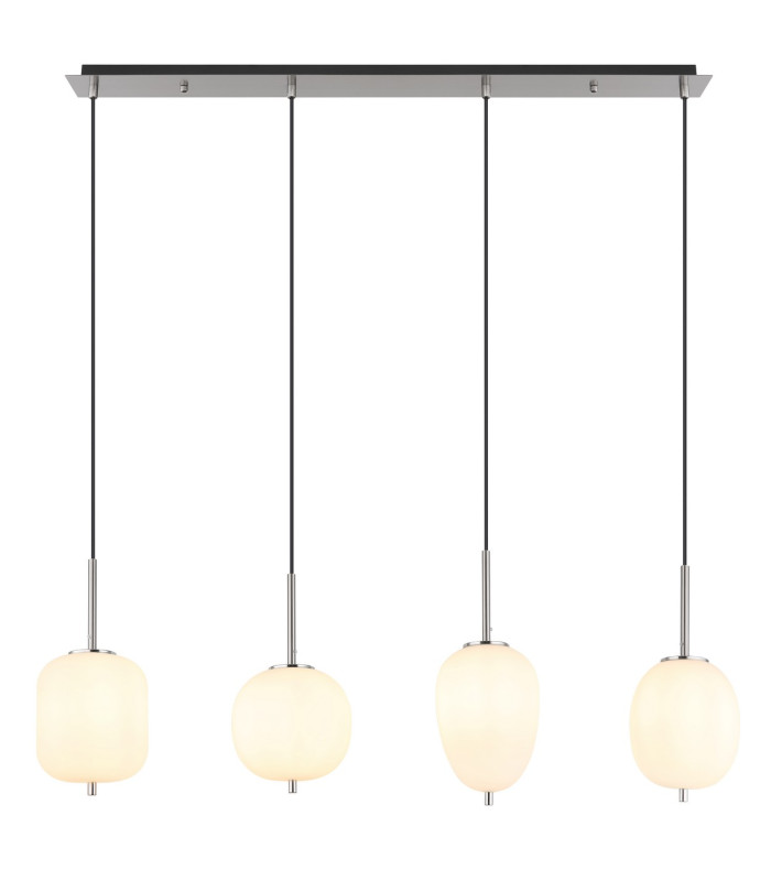 Blacky I Bar Pendant Ceiling Light Nickel Matt Opal Glass Shade 4x E14-3