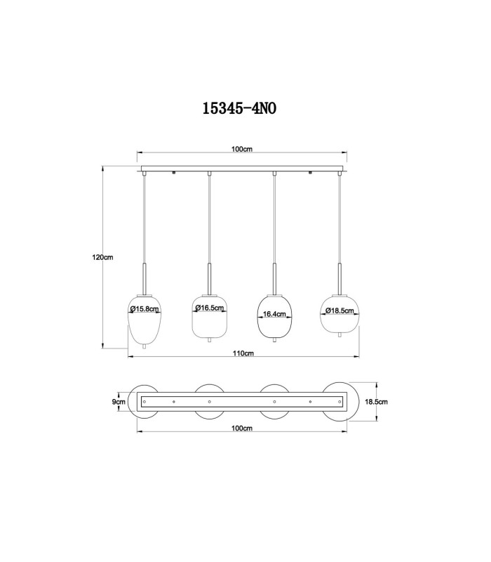 Blacky I Bar Pendant Ceiling Light Nickel Matt Opal Glass Shade 4x E14-6