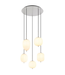 Blacky I Cluster Pendant Ceiling Light Nickel Matt Opal Glass Shade 5x E14-1