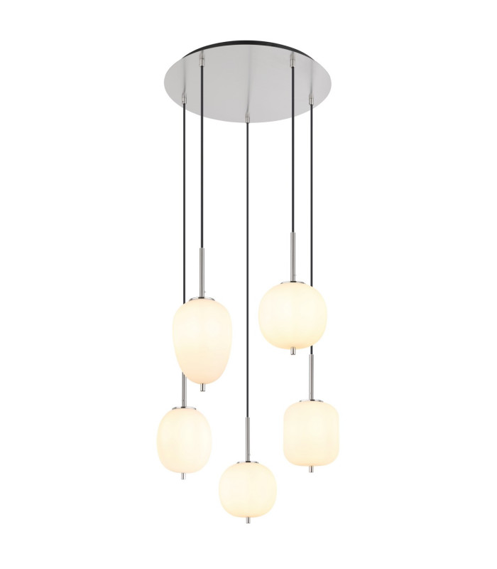 Blacky I Cluster Pendant Ceiling Light Nickel Matt Opal Glass Shade 5x E14-1