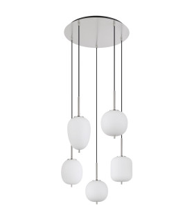 Blacky I Cluster Pendant Ceiling Light Nickel Matt Opal Glass Shade 5x E14-2