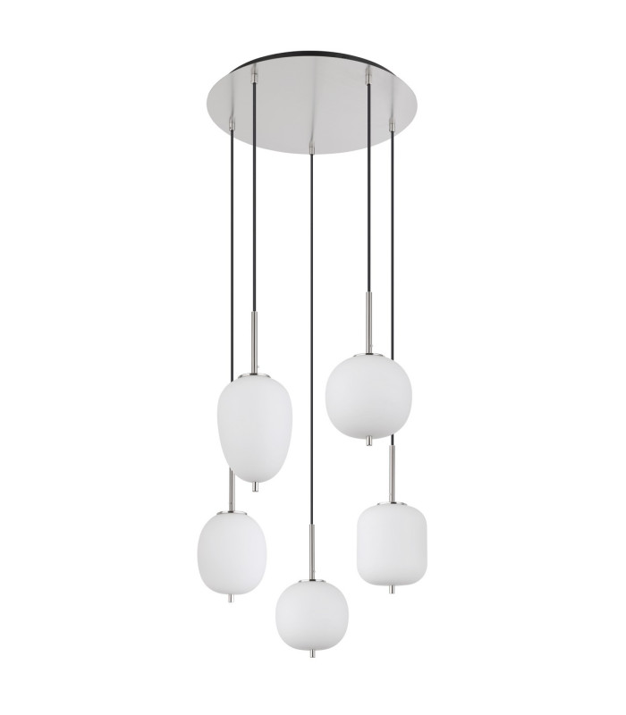 Blacky I Cluster Pendant Ceiling Light Nickel Matt Opal Glass Shade 5x E14-2
