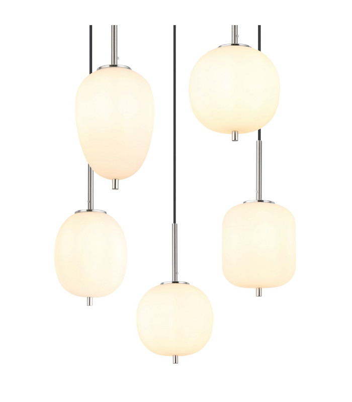 Blacky I Cluster Pendant Ceiling Light Nickel Matt Opal Glass Shade 5x E14-3