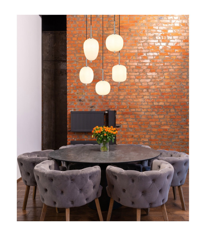 Blacky I Cluster Pendant Ceiling Light Nickel Matt Opal Glass Shade 5x E14-4