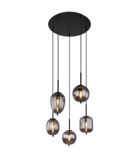 Blacky Cluster Pendant Ceiling Light Matt Black Smoke Glass Shade 5x E14-1