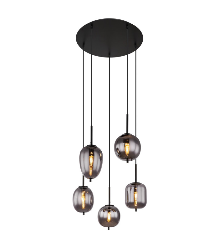 Blacky Cluster Pendant Ceiling Light Matt Black Smoke Glass Shade 5x E14-1