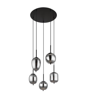 Blacky Cluster Pendant Ceiling Light Matt Black Smoke Glass Shade 5x E14-2