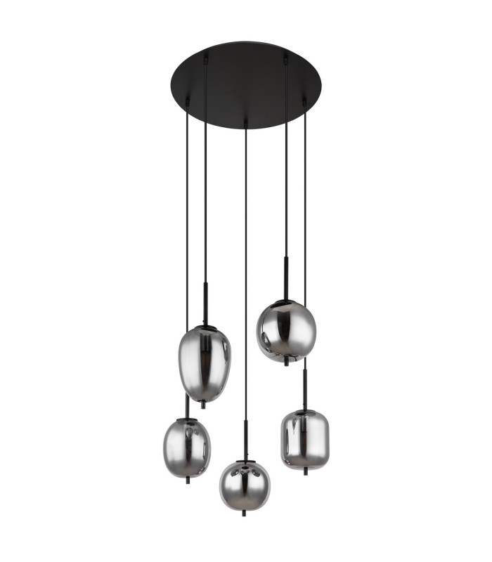 Blacky Cluster Pendant Ceiling Light Matt Black Smoke Glass Shade 5x E14-2