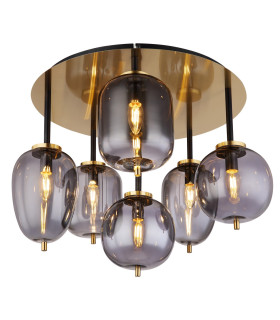Blacky I Globe Ceiling Light Brass-Coloured Matt Smoke Glass Shade 6x E14-1