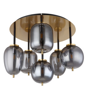 Blacky I Globe Ceiling Light Brass-Coloured Matt Smoke Glass Shade 6x E14-2
