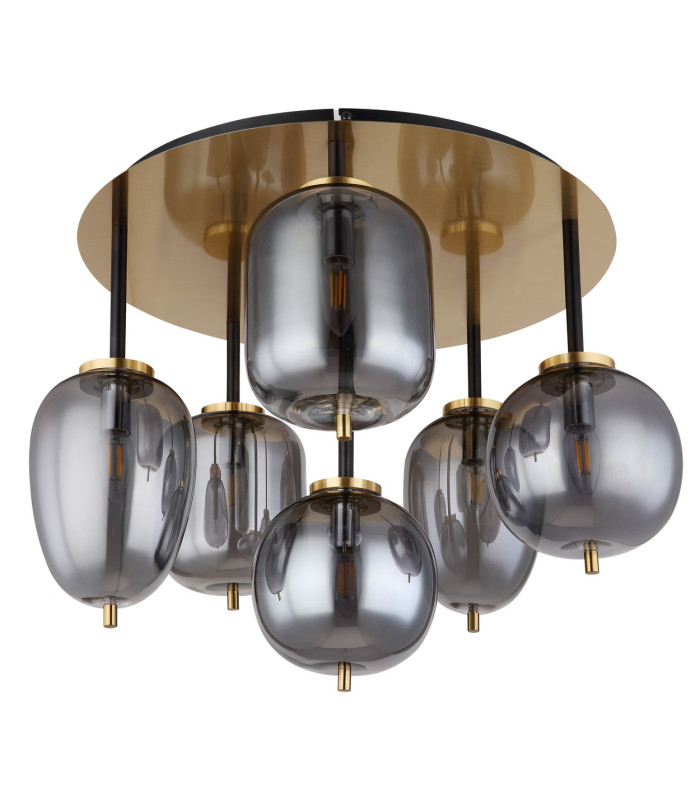Blacky I Globe Ceiling Light Brass-Coloured Matt Smoke Glass Shade 6x E14-2