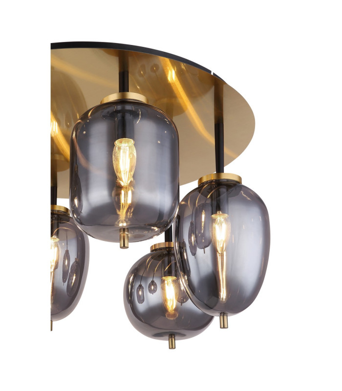 Blacky I Globe Ceiling Light Brass-Coloured Matt Smoke Glass Shade 6x E14-3
