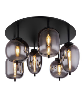 Blacky Globe Ceiling Light Matt Black Smoke Glass Shade 6x E14-1