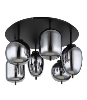Blacky Globe Ceiling Light Matt Black Smoke Glass Shade 6x E14-2