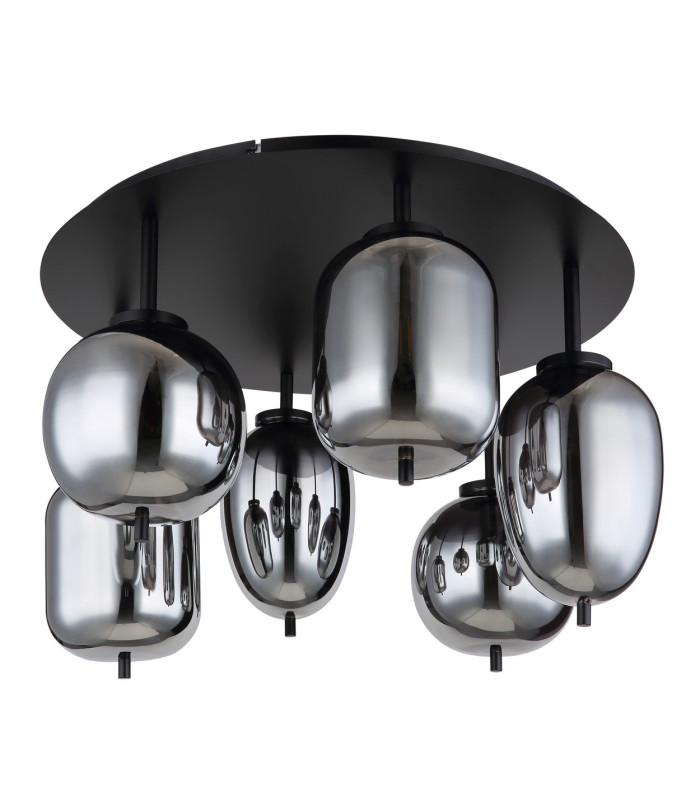Blacky Globe Ceiling Light Matt Black Smoke Glass Shade 6x E14-2