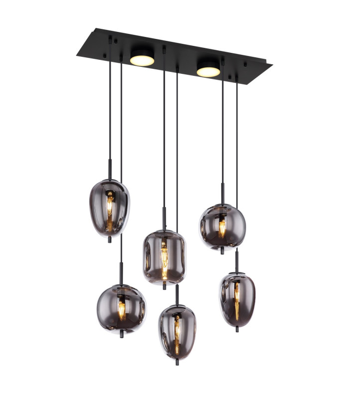 Blacky Cluster Pendant Ceiling Light Matt Black Smoke Glass Shade 6x E14-1