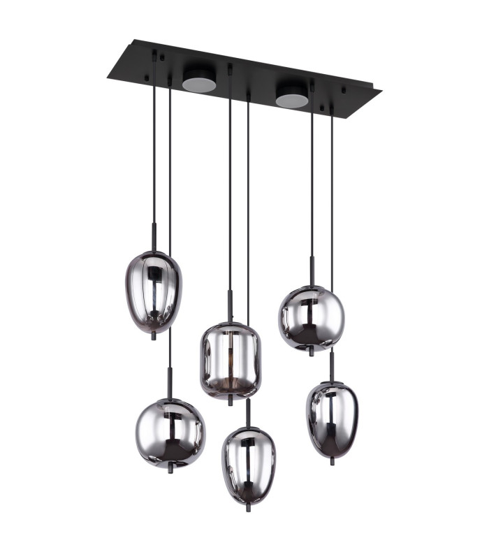 Blacky Cluster Pendant Ceiling Light Matt Black Smoke Glass Shade 6x E14-2