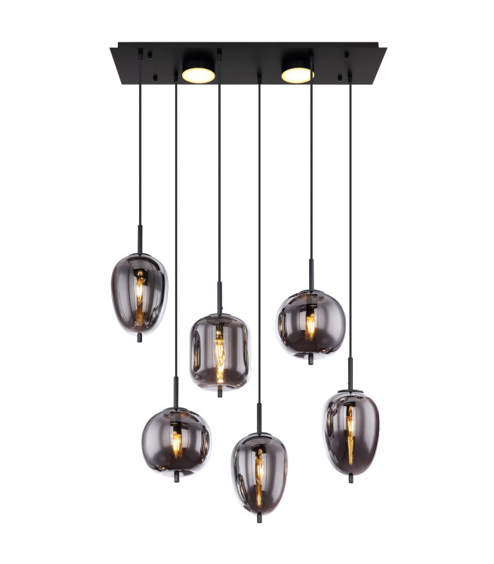 Blacky Cluster Pendant Ceiling Light Matt Black Smoke Glass Shade 6x E14-3