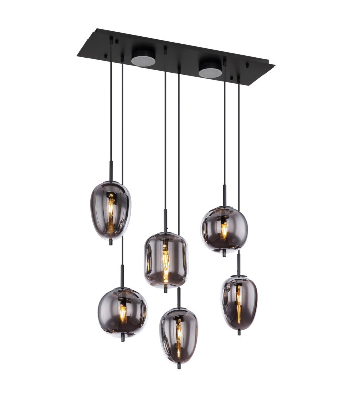 Blacky Cluster Pendant Ceiling Light Matt Black Smoke Glass Shade 6x E14-5