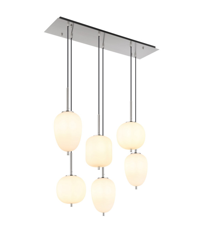 Blacky I Cluster Pendant Ceiling Light Nickel Matt Opal Glass Shade 6x E14-1